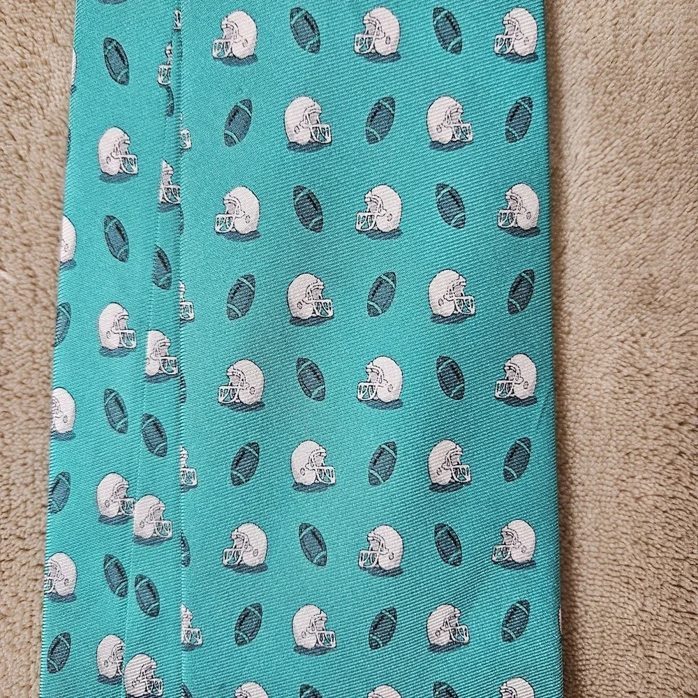 Bird Dog Bay Mens Silk Necktie Teal Blue Football Helmets Handmade Novelty Tie